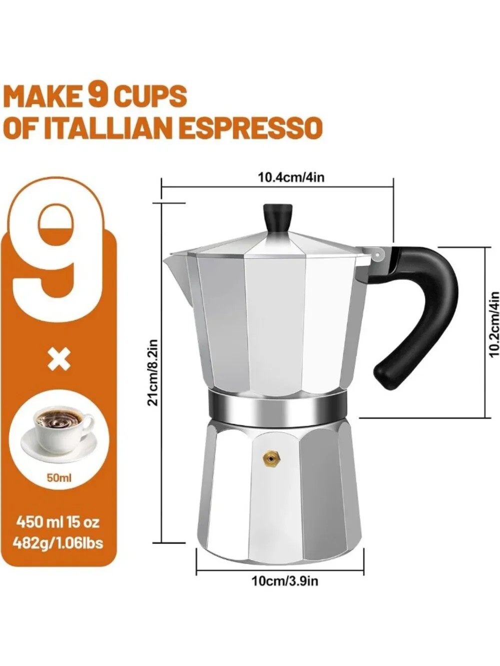 9-Cup Aluminum Stovetop Espresso Maker - Classic Moka Pot for Home & Camping